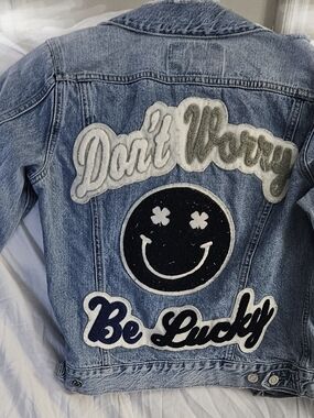 Lucky Brand Light Blue Denim Jacket with Black & White Patchwork
